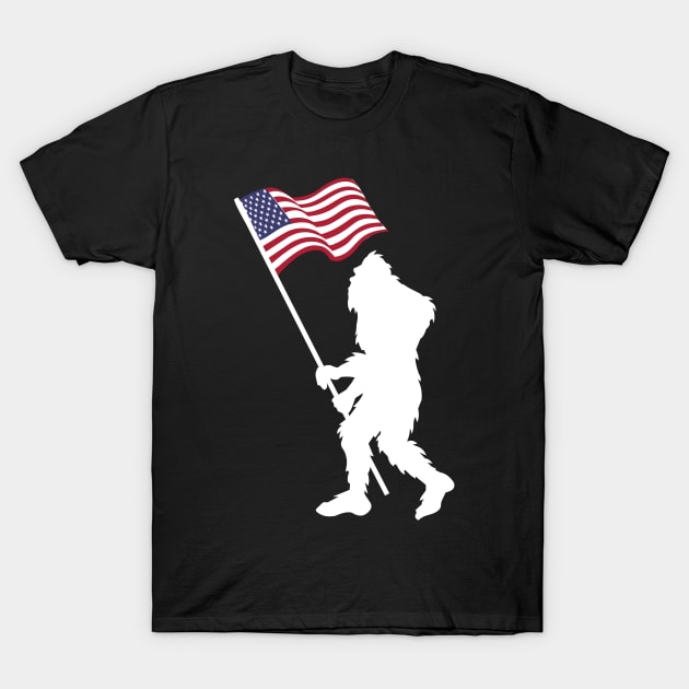BIgfoot American Flag Funny Sasquatch USA T-Shirt by Tesszero